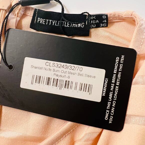 Pretty Little Things Shantall Nude Romper Playsuit Long Bell Sleeves NWT Size 4 - Picture 5 of 11